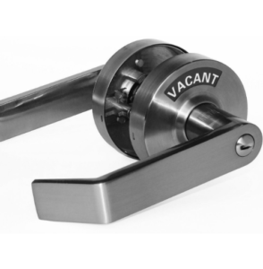 Commercial lever lock with privacy indicator, commonly installed on restroom and shared-space doors.