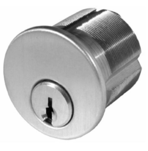 Commercial mortise cylinder used in aluminum storefront and glass entry door locking systems.