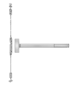 Vertical rod panic exit device with surface-mounted hardware for commercial emergency door installation in Denver