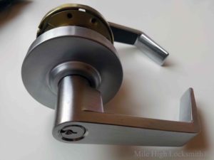 Commercial cylindrical lever handle lock, commonly rekeyed for office and interior entry doors.