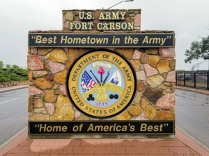 Entrance sign of Fort Carson Army Base, where Mile High Locksmith® provides mobile automotive and emergency locksmith services.