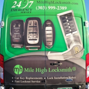 Mile High Locksmith® mobile service van providing Baldwin lock repair, replacement parts, and installation services in Colorado.